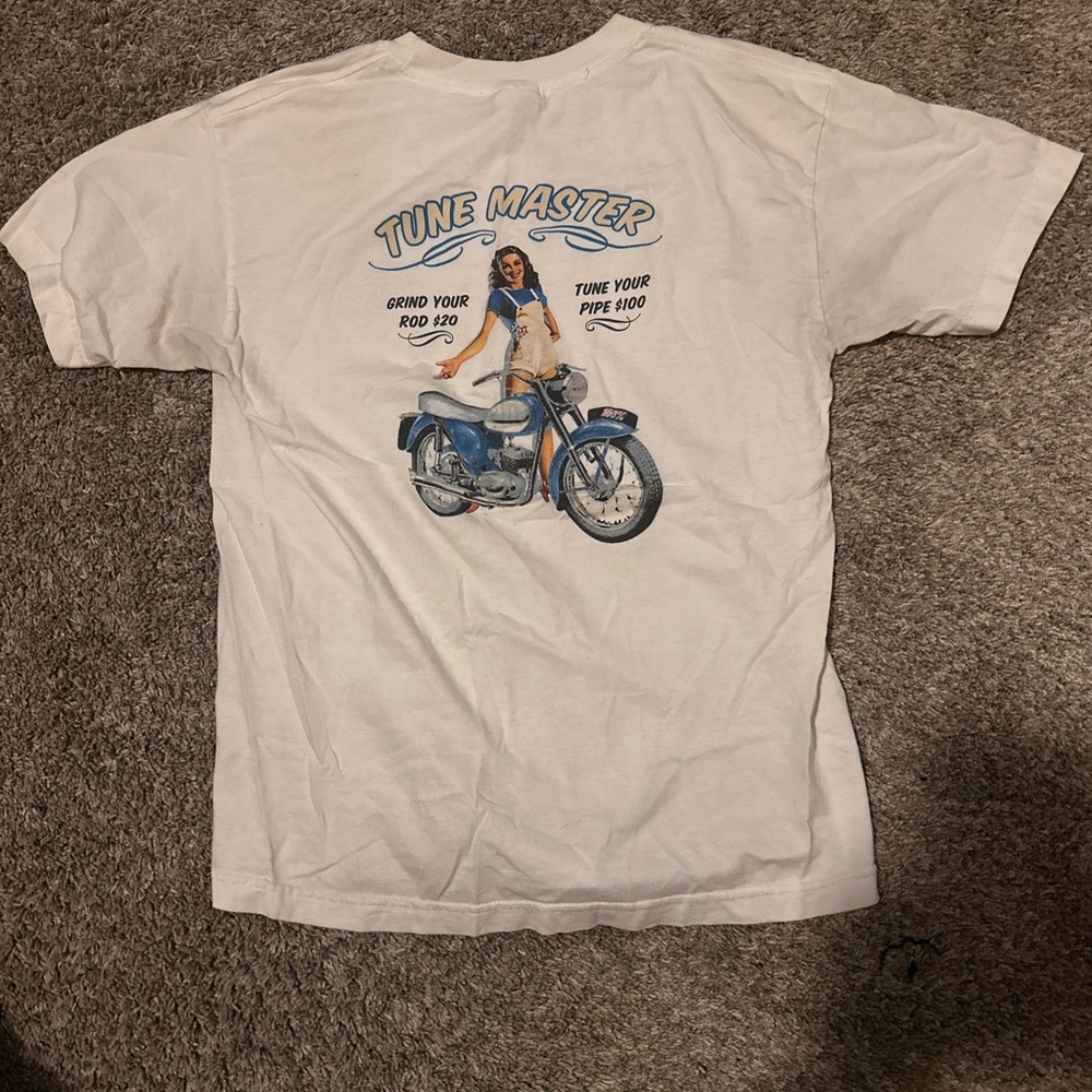 White Graphic Tee with Motorcycle Print